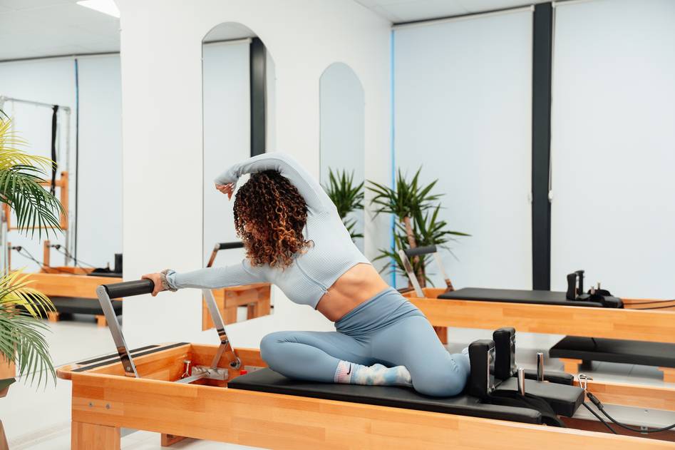 Serene Pilates studio with mat and resistance band for core exercises